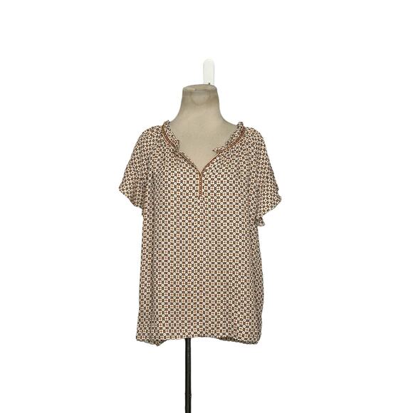 Max Studio pink yellow print short ruffle sleeves blouse size XL - Picture 7 of 11